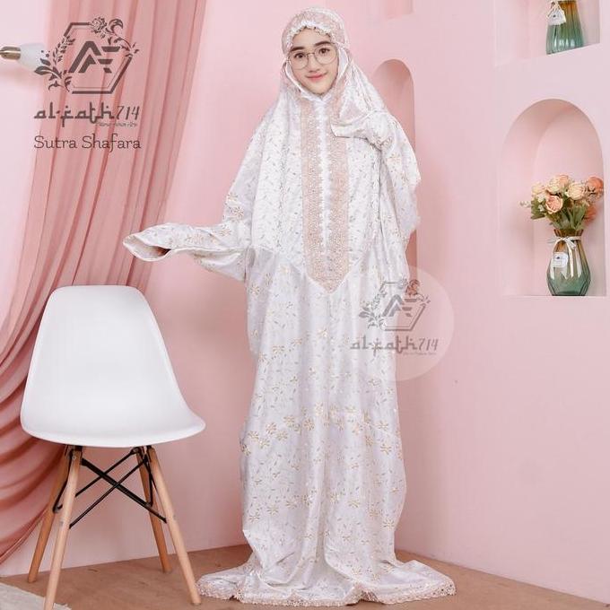 Syukron- Mukena Terusan Dewasa Sutra Shafara Kain Lembut Motif Mewah