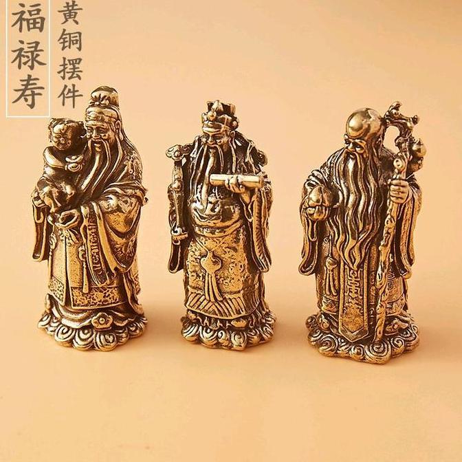 Patung Dewa Keberuntungan Fu Lu Shou Bahan Dari Logam Kuningan 1 Set