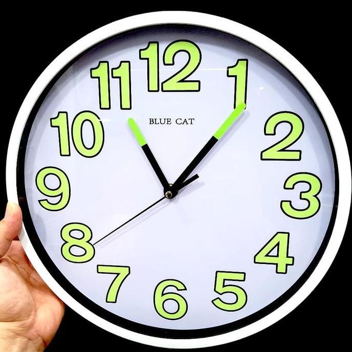 PROMO DISKON - jam dinding glow in the dark blue cat mesin SKP Seiko super silent