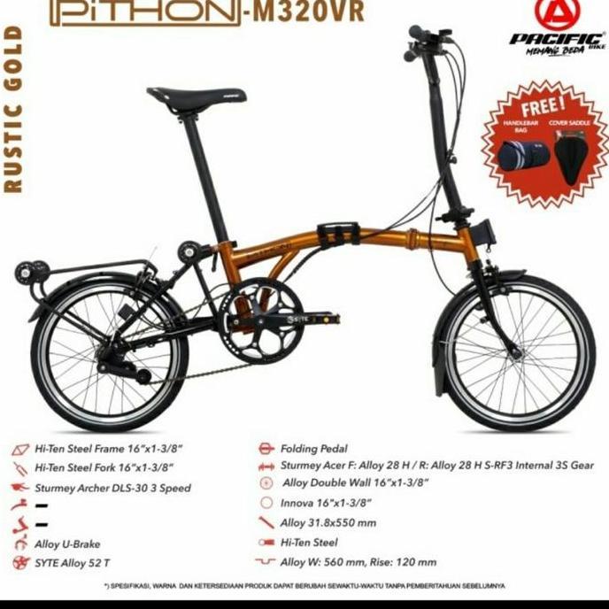 Terlaris Promo Terbatas Sepeda Lipat Pacific Pithon M320 Vr Trifold 16 Inchi