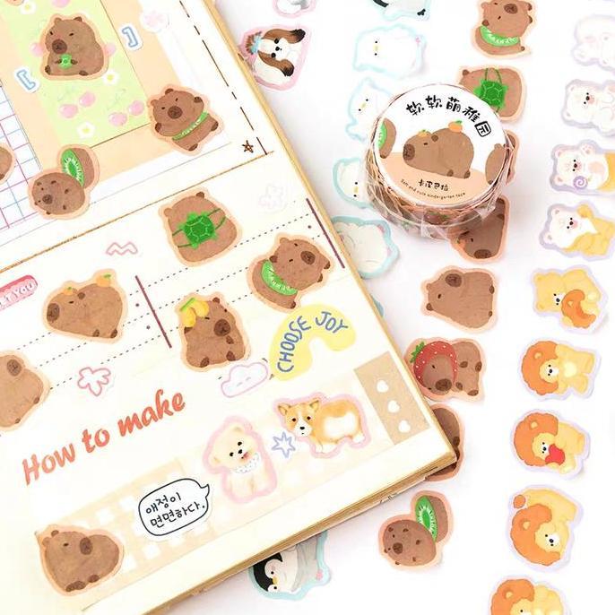 Stiker Roll Sticker Aesthetic Lucu Animals Karakter Dekorasi Scrap Booking / Tempel Lucu Stiker 100p