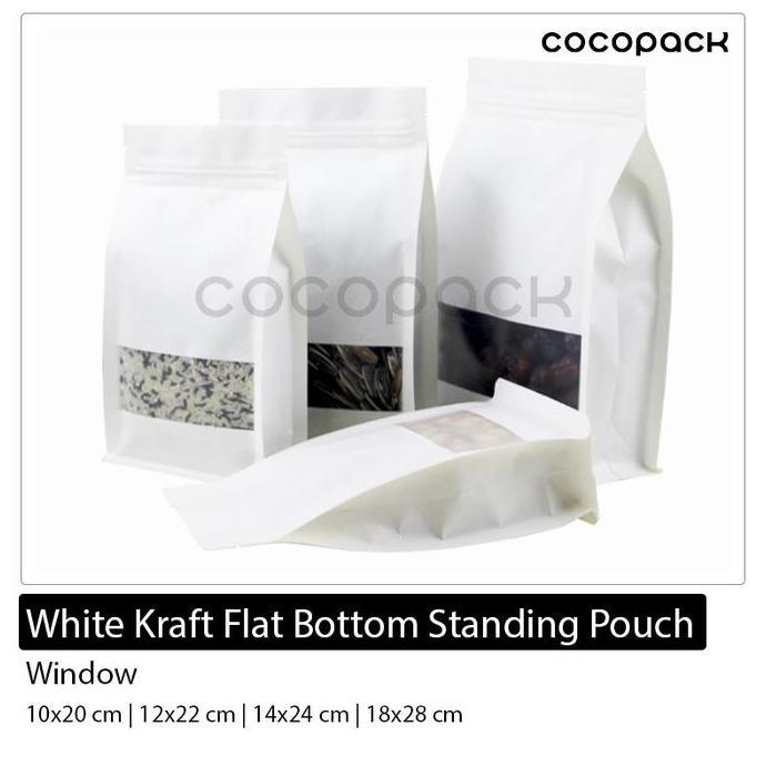 White Kraft Flat Bottom Standing Pouch - Matte Window 50 PCS