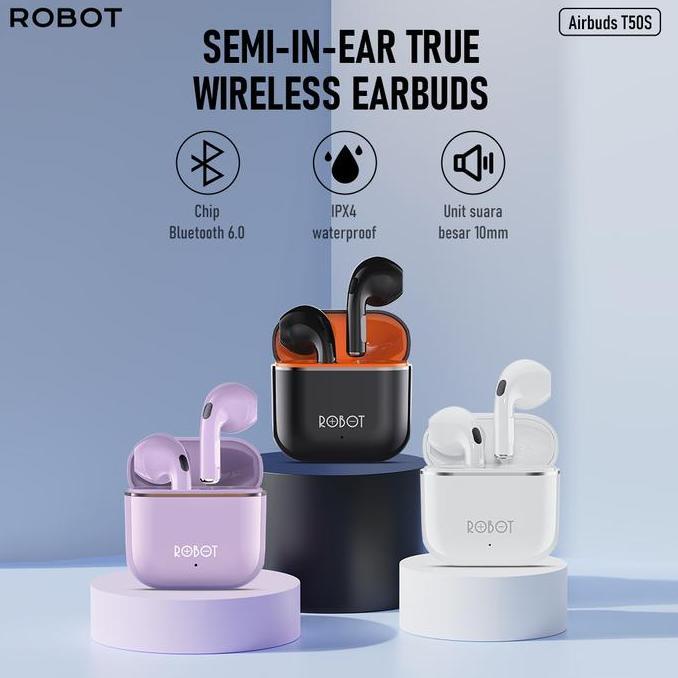 Paket Bundling TWS + Case - Robot TWS Wireless Earphone Airbuds New T50S dan case T50S Original BT 6