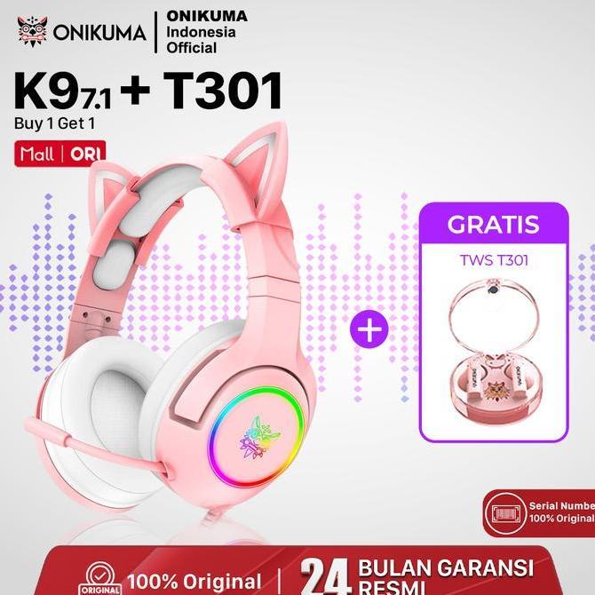 HEADSET GAMING ONIKUMA K9 7.1 ALL SURROUND SOUND-HEADSET GAMING CUTE-HEADSET KUCING-HEADSET GAMING-G