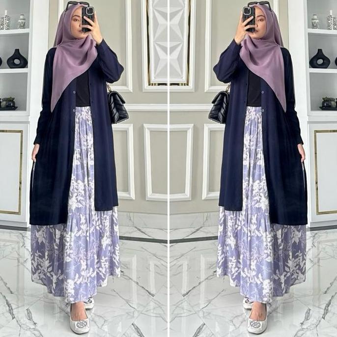 Zalfaoutfit KHANZA Setelan Rok Wanita muslim basic polos Rayon Twill premium lengan panjang manset