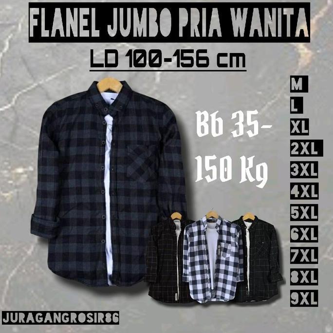 Kemeja Flanel Kotak-Kotak Premium Pria Wanita Uni Lengan Panjang Standar Jumbo Ld 100 120 130 140 15