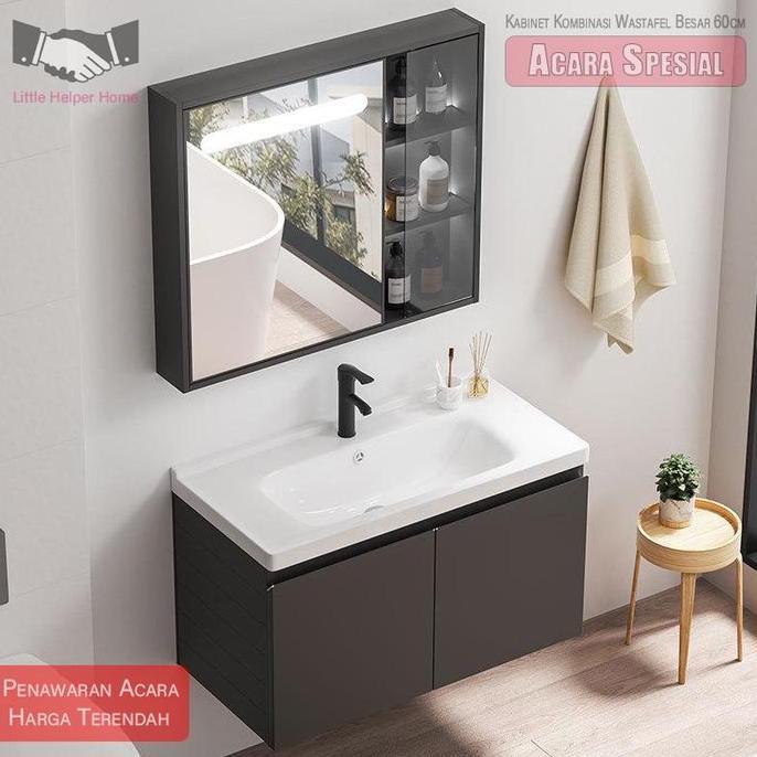 wastafel cuci tangan estetik60cmwashtafel kamar mandi set wastafel dinding wastafel set lemari cermi