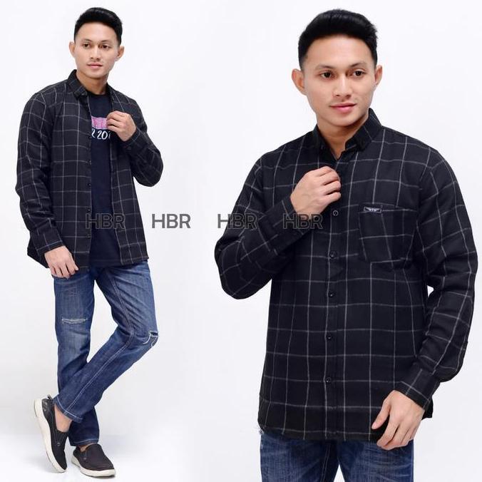 Kemeja Flanel Hitam Garis Abu