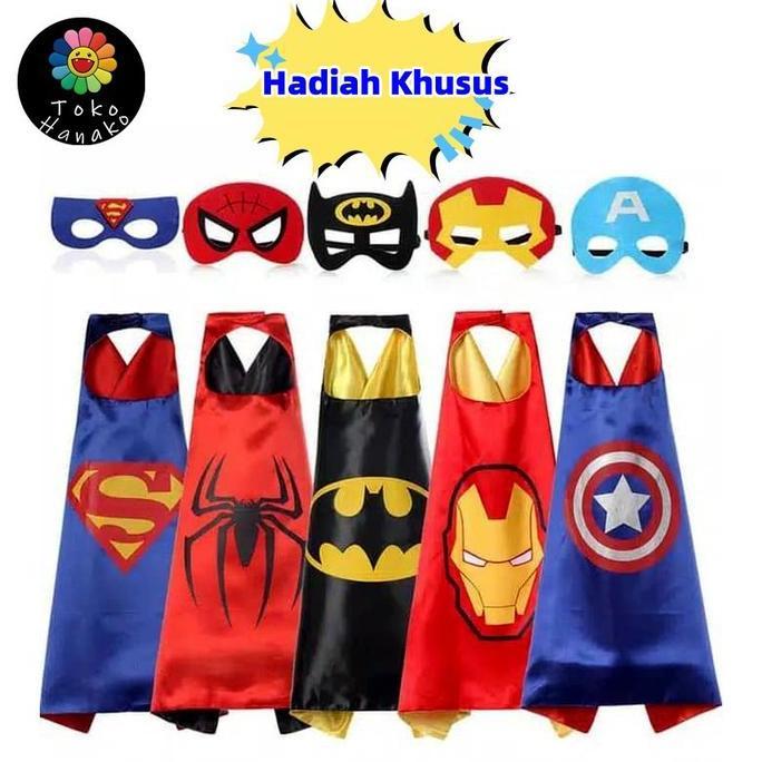 ASLI Jubah Topeng Superhero Anak Spiderman Superman Batman Captain rika READY STOCK