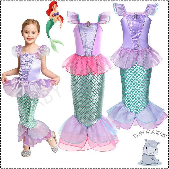 ASLI Kostum Dress Princess Ariel Mermaid Anak Perempuan Pule Pink Satin READY STOCK