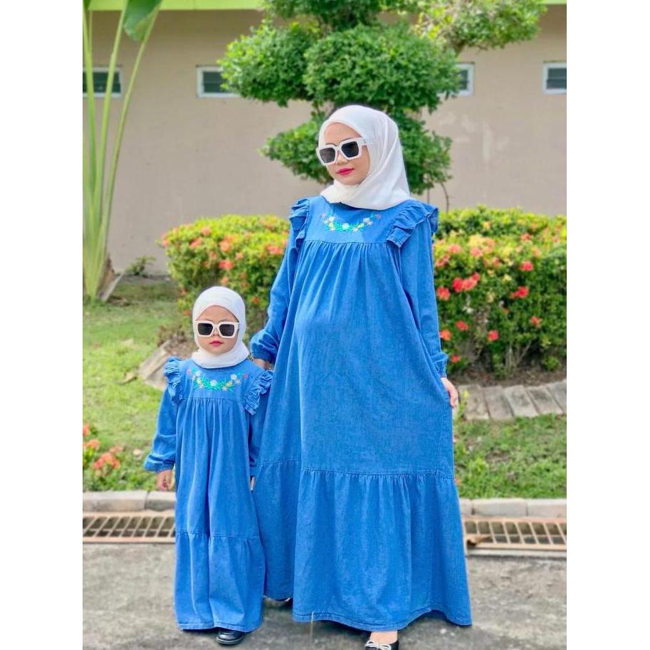 Gamis Jasmine - Gamis Jeans Couple Ibu Dan Anak | Dress Panjang Anak Perempuan  | Gamis Anak | Gamis
