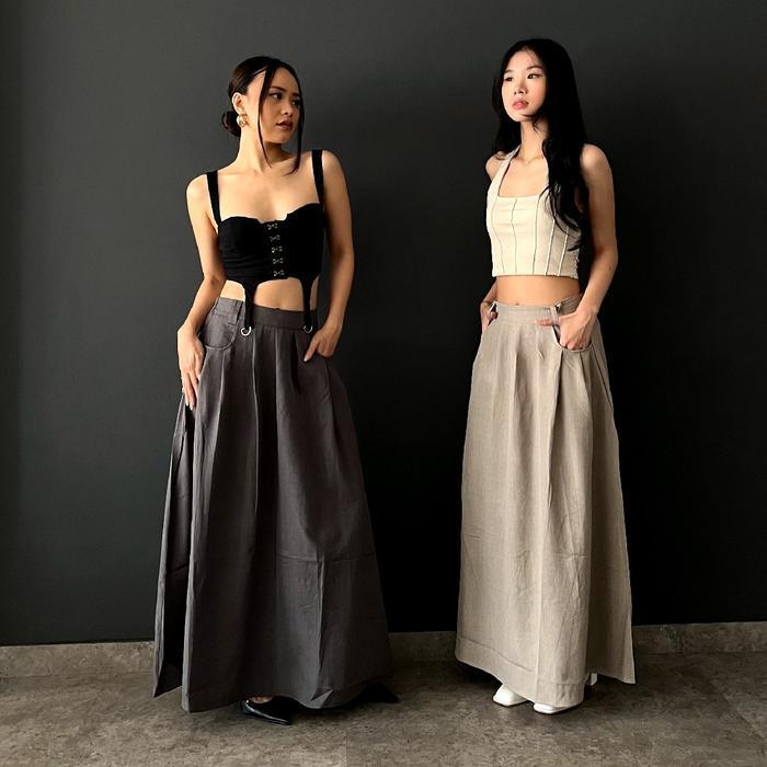 (Terbaru) Rok Flare Katun Tebal Polos Panjang Premium Bestseller