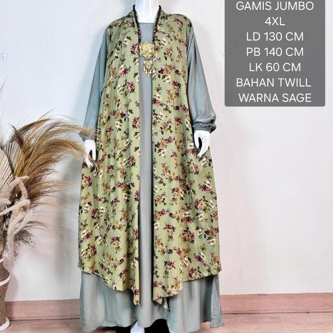 Gamis Jumbo Wanita Ld 130 Cm Model Kombinasi Outer Kekinian - Belinda Dress