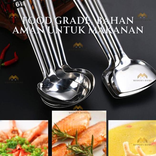 New! Spatula Stainless Steel Super Jumbo Sotel Alat Masak Serbaguna Gagang Kayu Irus Serbaguna Spoon