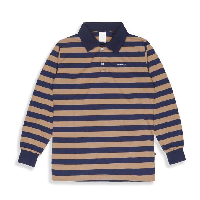 RUGBY SHIRT LONG SLEEVE POLO SHIRT POLO LENGAN PANJANG SALUR  COKLAT