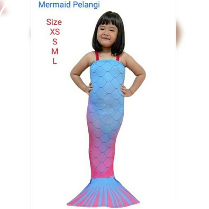 TERLARIS Baju Kostum Renang Mermaid / Putri Duyung Motif PELANGI READY STOCK