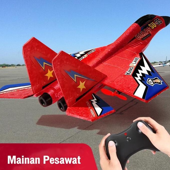 RC PESAWAT JET MAINAN SU-35 LED REMOTE CONTROL BATERAI 3.7V 250MAH FREKUENSI 2.4G AMFIBI DARAT UDARA