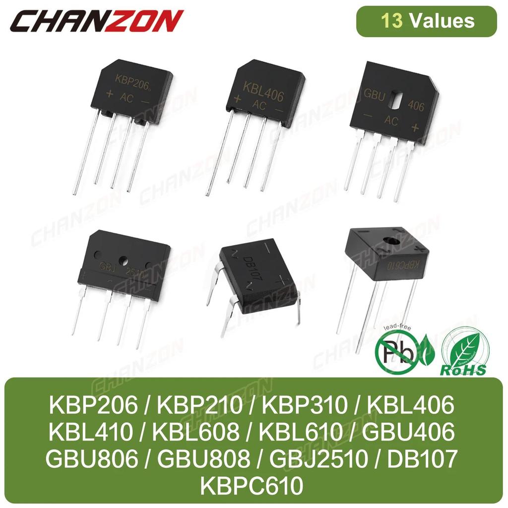 KBP206 KBP210 KBP310 KBL406 KBL410 KBL608 KBL610 GBU406 GBU806 GBU808 GBJ2510 DB107 KBPC610 Diode Br