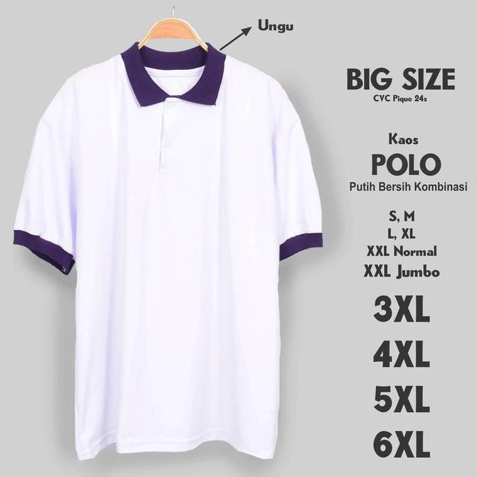 Kaos Polo Jumbo Putih Bersih Kombinasi Ungu Big Pria Size S M L XL XXL 3XL 4XL 5XL 6XL Kerah