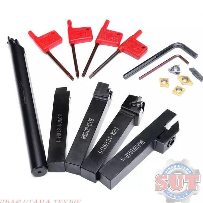 TERMURAH - PAHAT BUBUT 16mm Set 5 Pahat Set Holder Insert pahat Luar pahat Dalam
