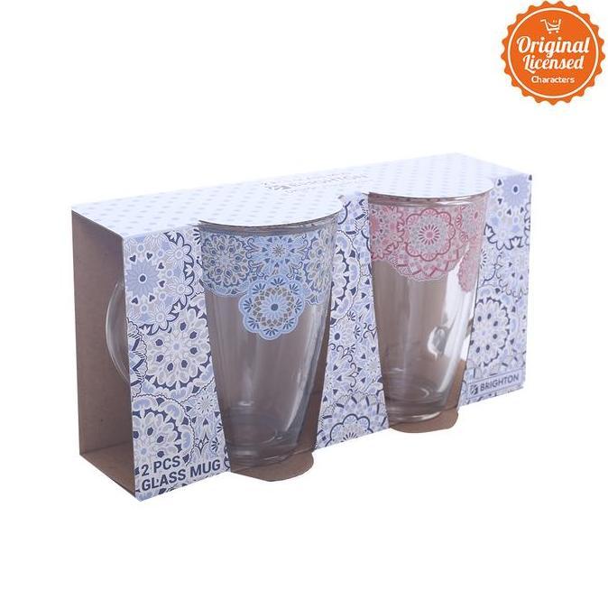 Bestone- Gelas Brighton Glass Mug Set 2 pcs Merah Biru