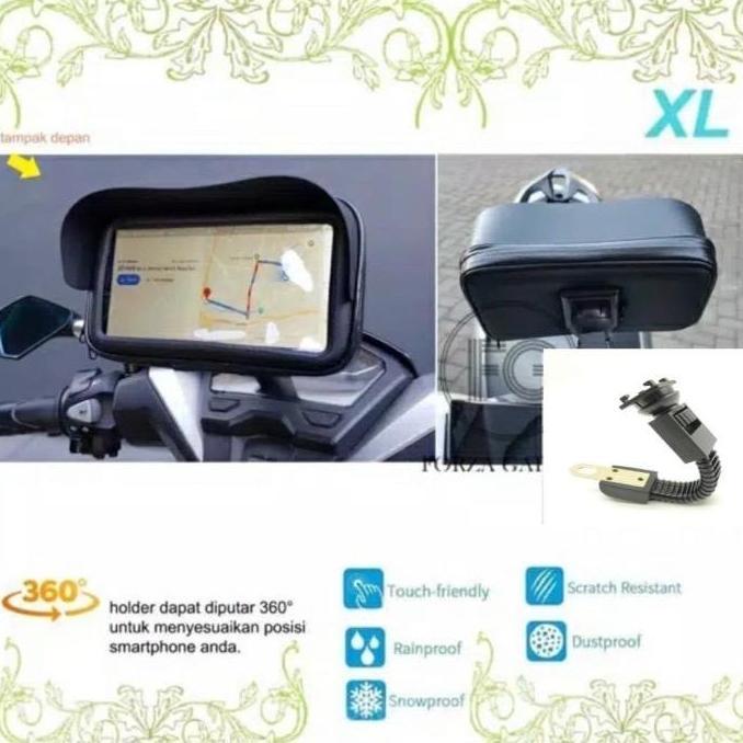 Holder HP Motor Spion Waterproof + Kanopi Bracket FULL METAL Size XL