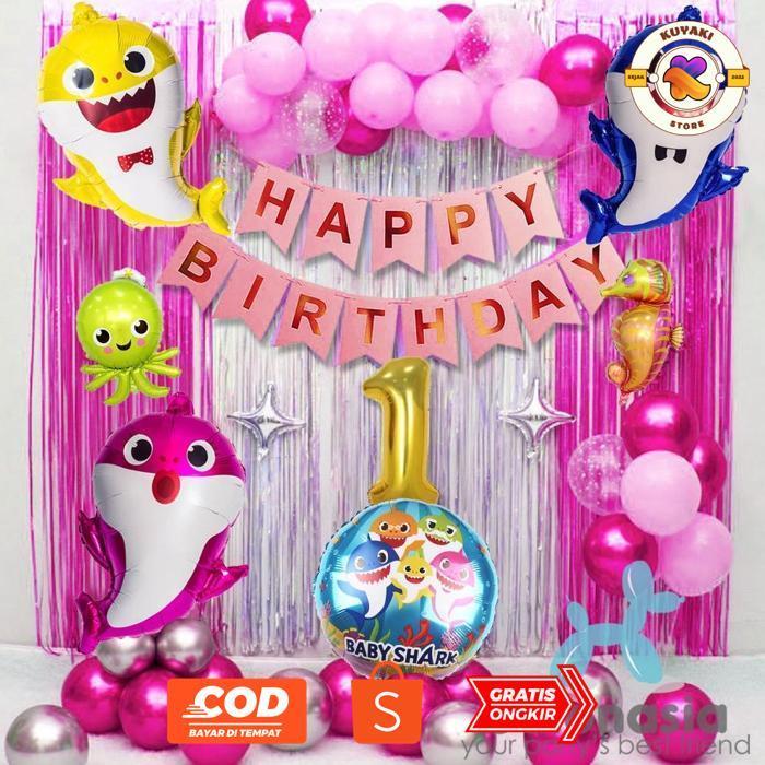 KUYAKI BALON FOIL ULANG TAHUN BABY SHARK SET ORIGINAL