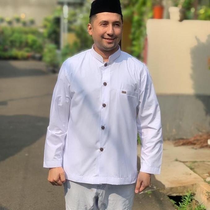 Baju Koko Pria Dewasa Putih Polos Merk Dobha Koko Haibah Model Terbaru Kancing Katun
