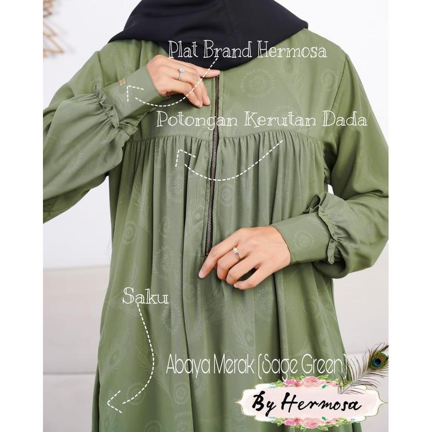 (Best Saller) [Abaya Hermosa] Abaya Hermosa Motif Merak Warna Sage Green-Abaya Sage Green-Abaya Hija