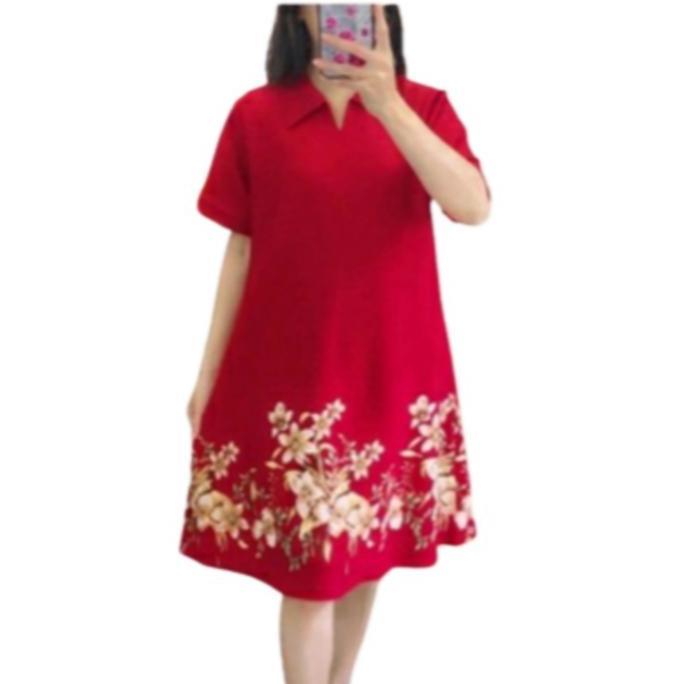 WK DRESS KERAH WANITA JUMBO LD 110 LD 120 BAJU IMLEK NATAL SINCIA