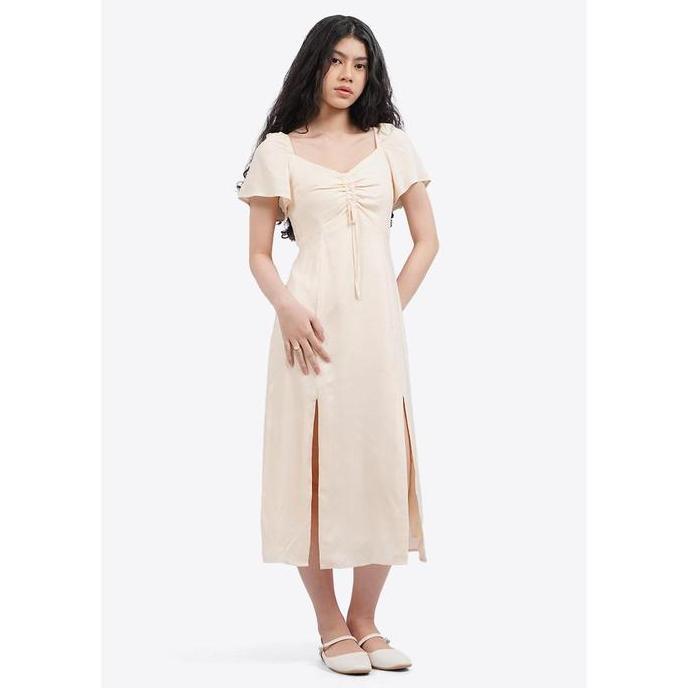 COLORBOX Puff Sleeves Midi Dress I-DDWKEY125C138 Ecru