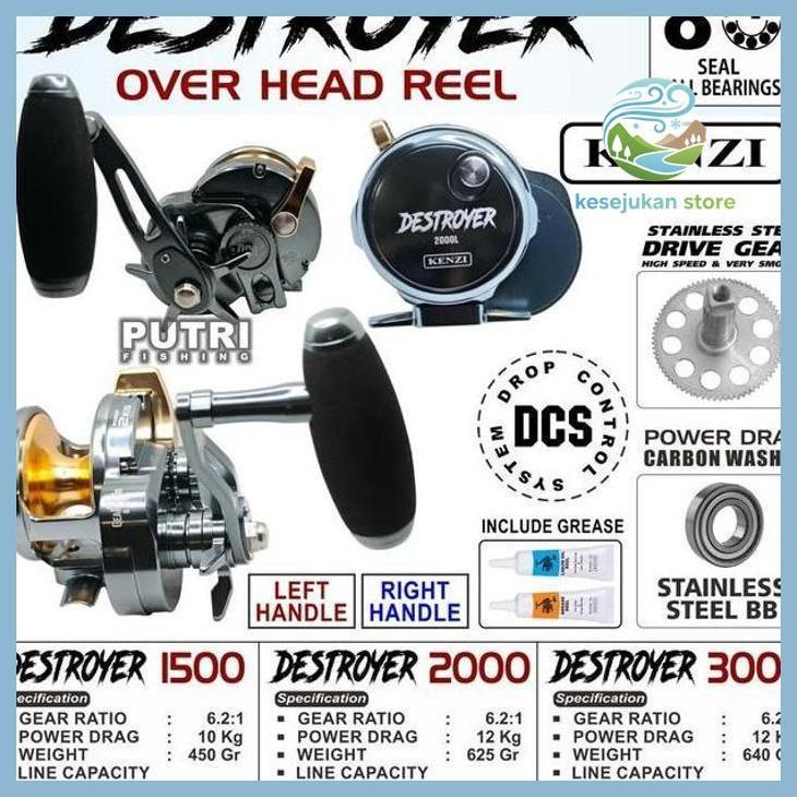 (PANCING) REEL KENZI DESTROYER 1500 2000 3000 OVERHEAD | REEL PANCING LAUT KUAT 8+1BB DRAG 10-12KG L