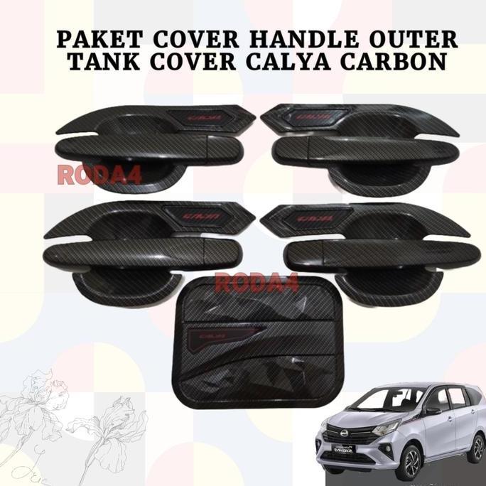 Paket Cover Handle Outer Tank Cover Calya/Sigra Hitam Carbon Aksesoris Pegangan Pintu Tangki Mobil 2
