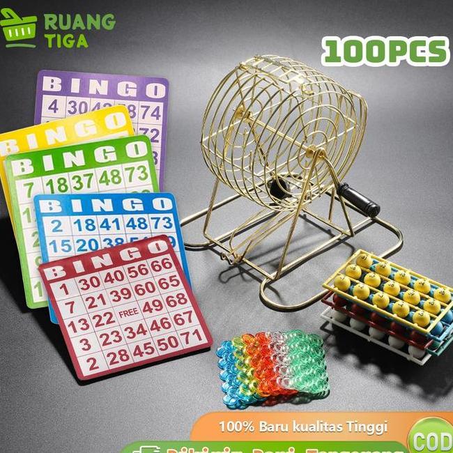 100Pcs Bingo Card Kartu Bingo 5 Warna Bingo Board Tahan Lama Mainan Kartu Bingo Set
