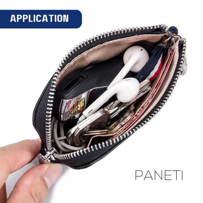 Dompet Koin Kartu Pria PANETI Ultra Thin Mini Zipper Pouch Kulit Asli [terbaik]