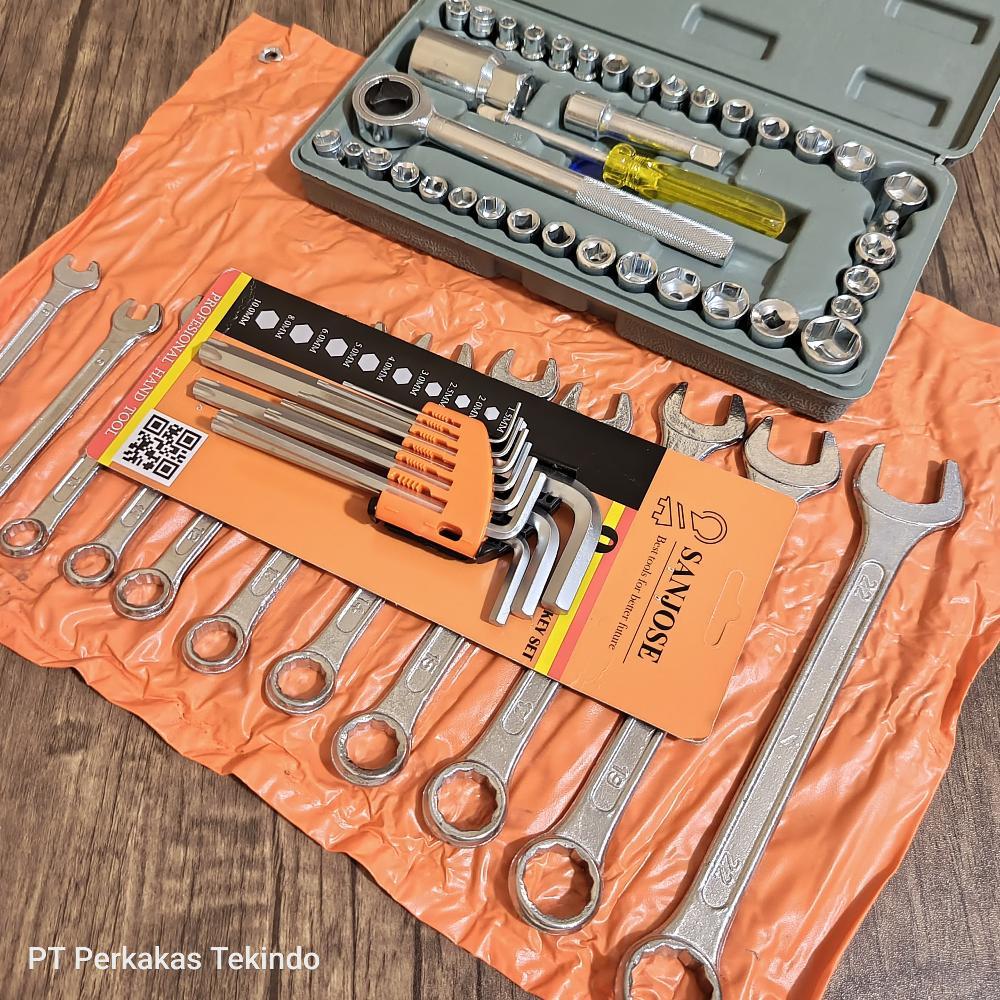PAKET HEMAT Kunci 1 Set Lengkap Kunci Shock Set Toolkit 40Pc + Kunci Ring Pas Set + Kunci L Kombinas