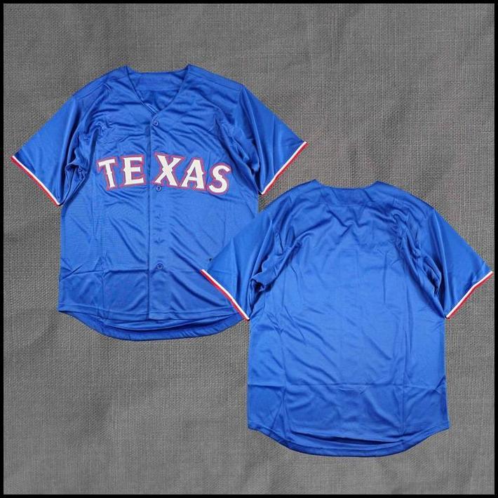 BORDIR Baju Jersey Baseball Texas Rangers Biru best seller
