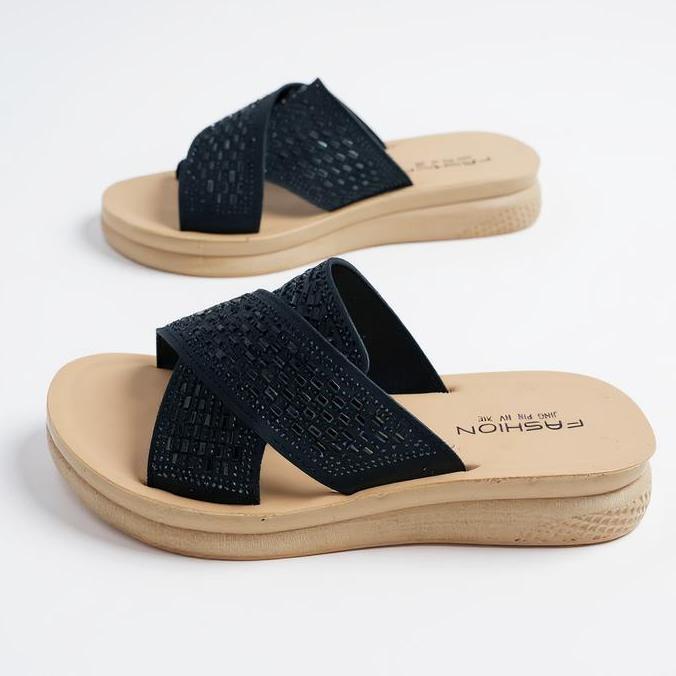 Sandal Teplek Wanita 3Cm Slip-On Flat Permata Fashion Kondangan Mewah Sendal Premium Model Calbi