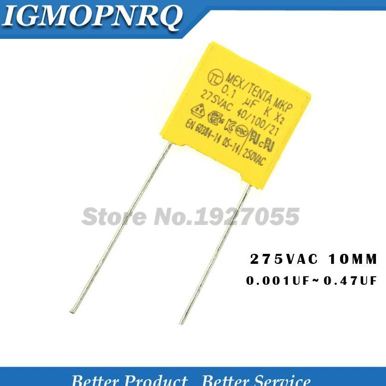 10pcs X2 Safety capacitor 10mm 275VAC 275V 0.01UF 0.022UF 0.033UF 0.047UF 0.1UF 0.15UF 0.22UF 0.33UF