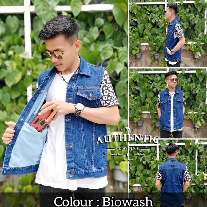 Cantaca900 - Rompi Jeans Pria Hitam Pekat Pria Wanita Rompi Jeans Pria Jumbo Vest Jeans Big Size Rom