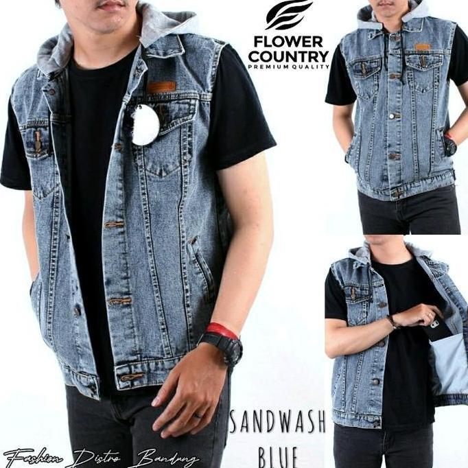 Cantaca900 - Rompi Jeans Hoodie Pria/Jaket Rompi Jeans Betudung Premium