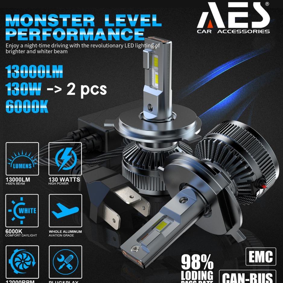 Lampu Led Mobil Headlight Turbo AES H4 65 Watt High Quality Lampu Utama H4 AES Original AES