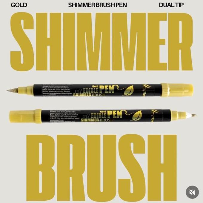 Gold Metallic Shimmer Brush Pen My Flavor Edible Pen Marker Dual Tips Halal