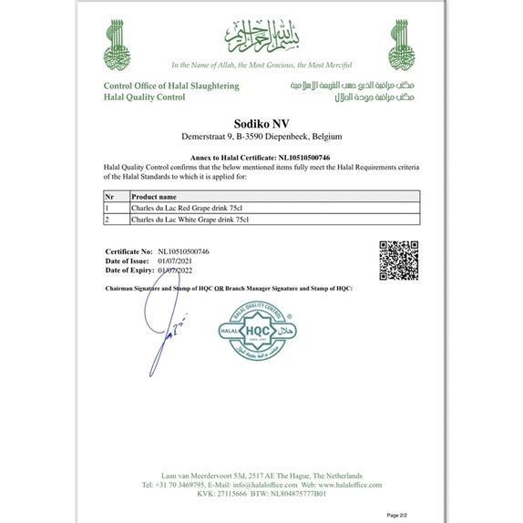 Charles Du Lac Sparkling White Grape Drink Non Alcohol 750Ml - Halal