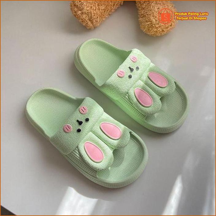 Sandal Selop Karet Wanita Rabbit Bunny Kelinci Cute Cantik Empuk Soft Impor Mgr Mokaya Balance (2318