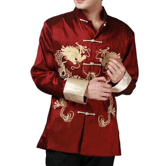 CNY SALE Atasan Cheongsam Pria Tang Suit Furing Bordir