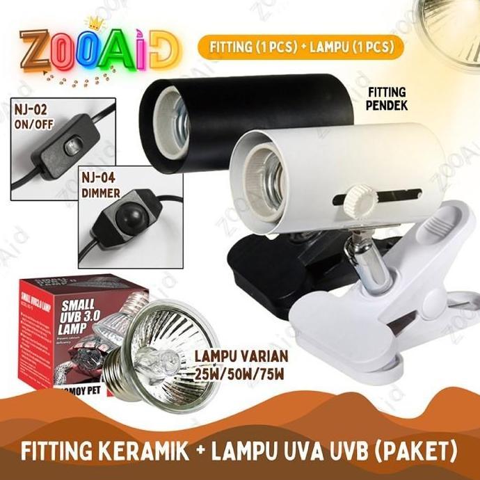 FITTING KERAMIK PENDEK + LAMPU UVA UVB PENGHANGAT REPTIL REPTILE KURA