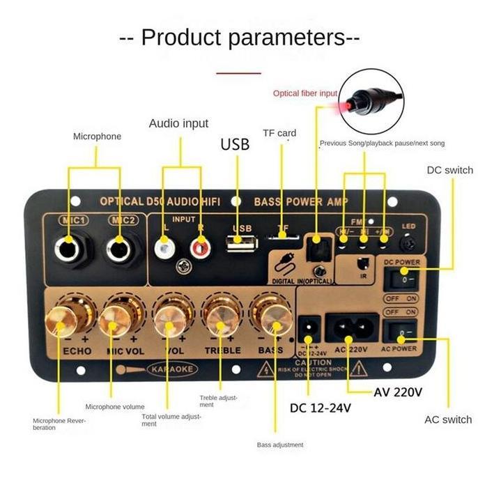 Promo D50 D60 D100 DIY Amplifier Board 35-300W Power Amplifier Board Bluetooth 5.0 USB FM Subwoofer 