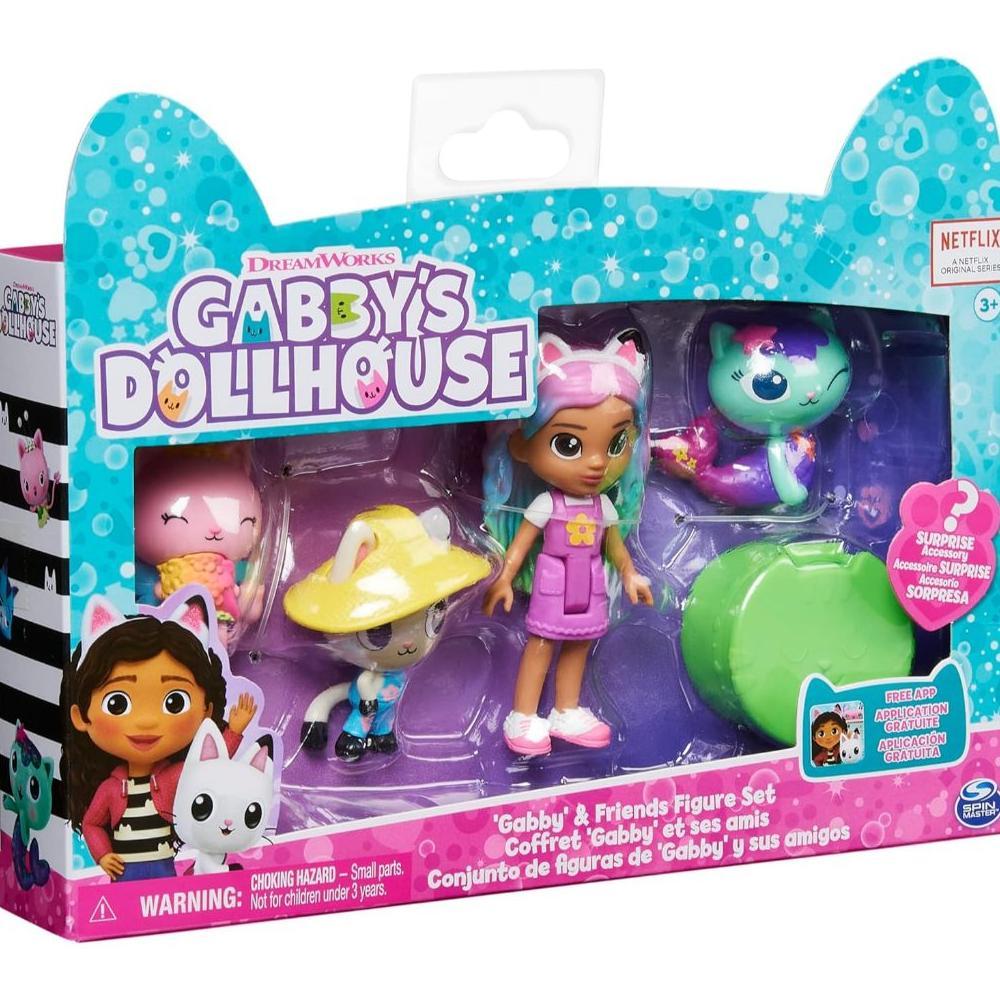 Gabby's Dollhouse, Gabby and Friends Figure Set with Rainbow Gabby Doll,
