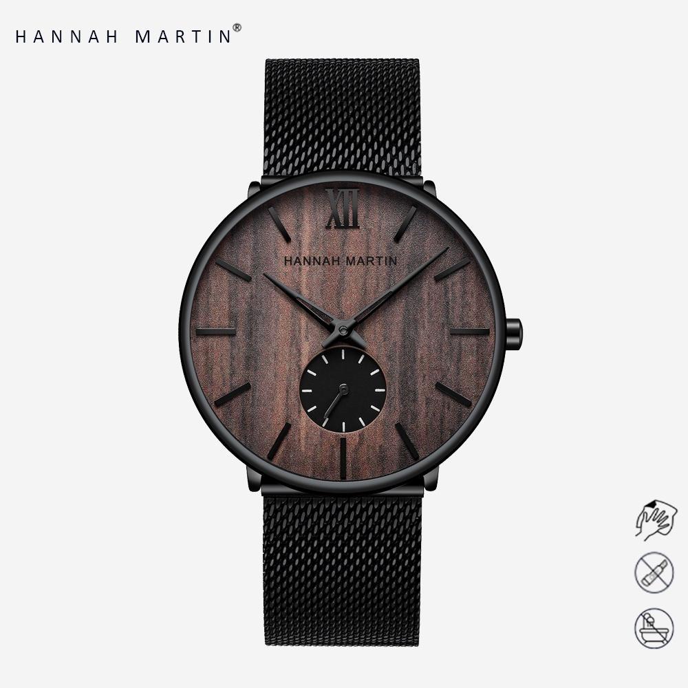 Hannah Martin Jam Tangan Pria Sangat Tipis 100% Original Kayu Arloji Cowok Quartz Men Watch 1002-2